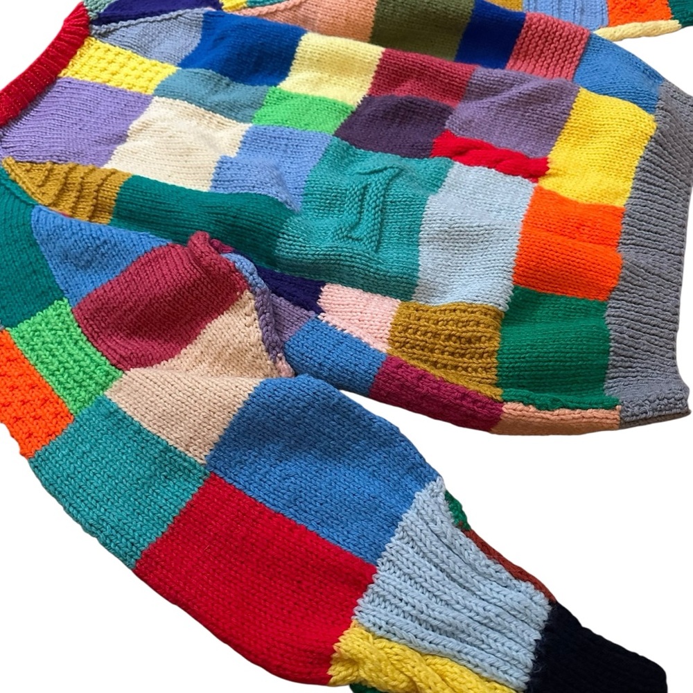 Vintage multi-color patchwork chunky knit sweater - Picture 5 of 8